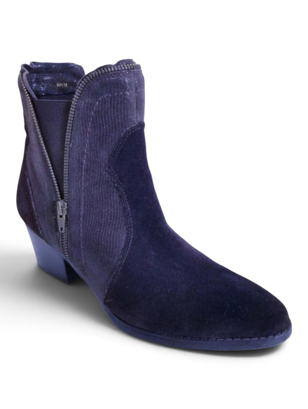 VANELi Booties 9.5 Suede Leather Mixed Media Zip Stacked Heel Brown